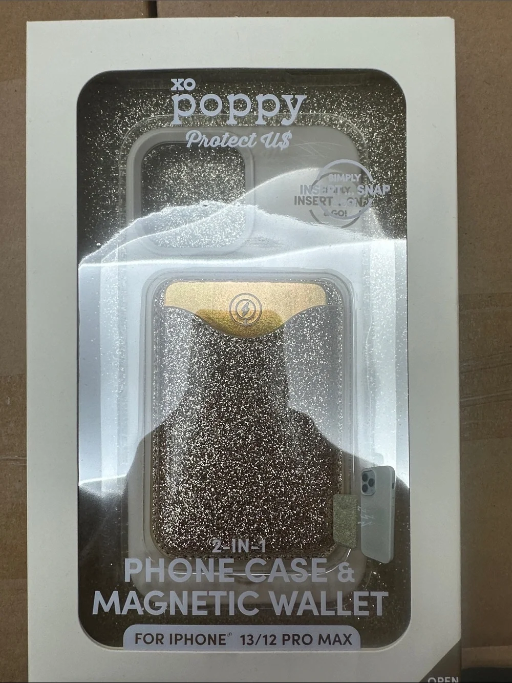 Glitter Gold Phone Case & Magnetic Wallet for iPhone 13/12 Pro Max